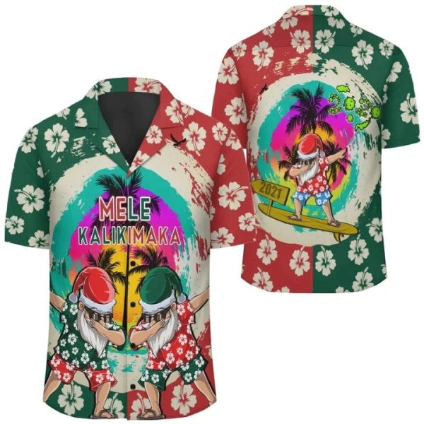 Mele Kalikimaka Dabbing Santa Surfing Hawaiian Shirts Jezsport.com