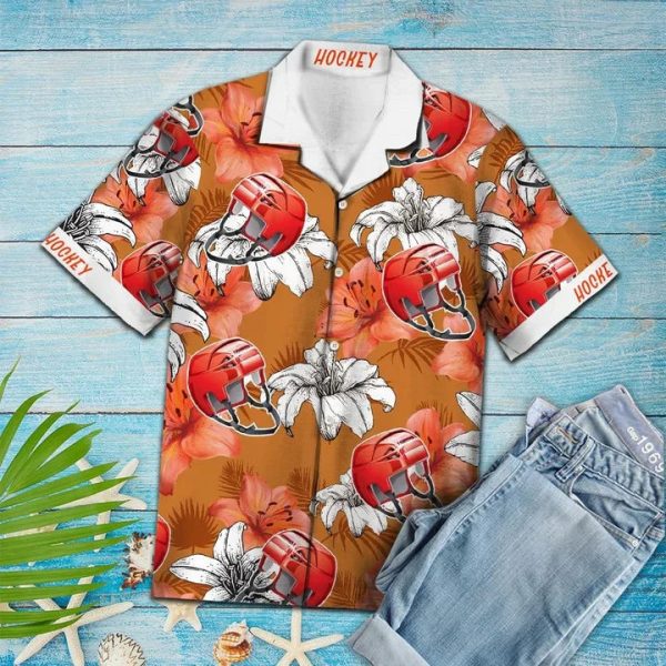 Vivid Flower And Hockey Helmet Hawaiian Shirt Jezsport.com