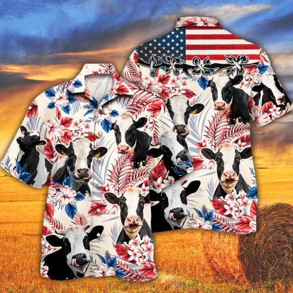 Holstein Friesian Cattle Lovers American Flag Hawaiian Shirt For Men Women Jezsport.com