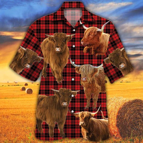 Highland Cattle Lovers Tartan Pattern Hawaiian Shirt - Gift For Cow Lovers Jezsport.com