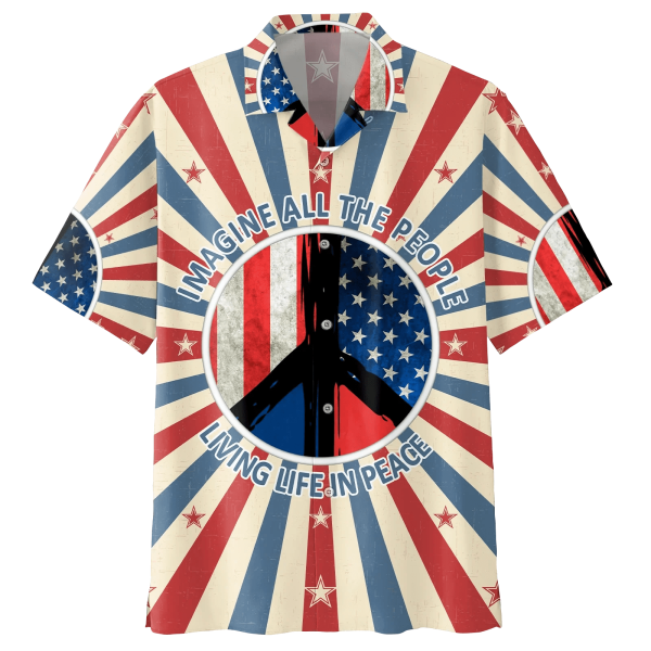 Imagine All The People Living In Peace - American Flag- Hippie Hawaiian Shirt Jezsport.com