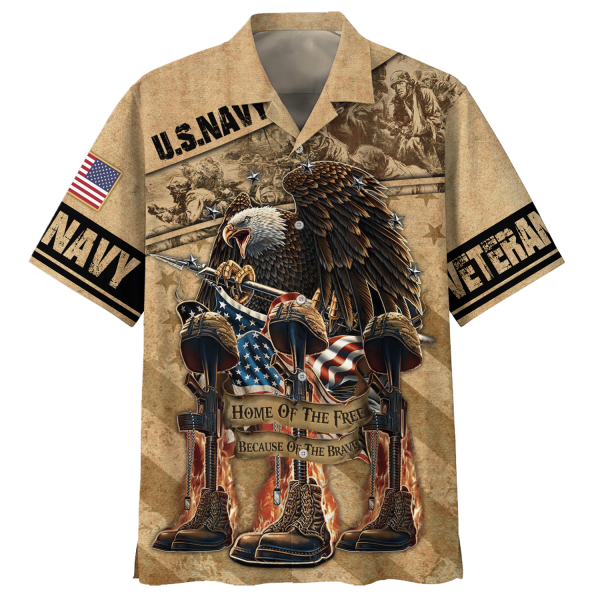 Navy Eagle And Gun Home Of The Free Because Of The Brave Hawaiian Shirt Jezsport.com