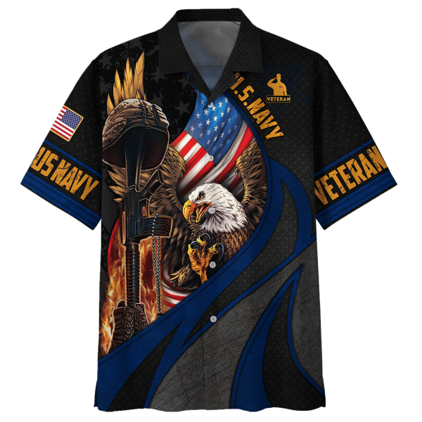 Navy Eagle With Gun Veteran U.S Navy Hawaiian Shirt Jezsport.com