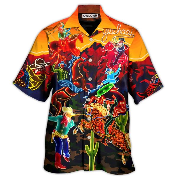 Cowboy Neon Riding Horse Desert - Hawaiian Shirt Jezsport.com