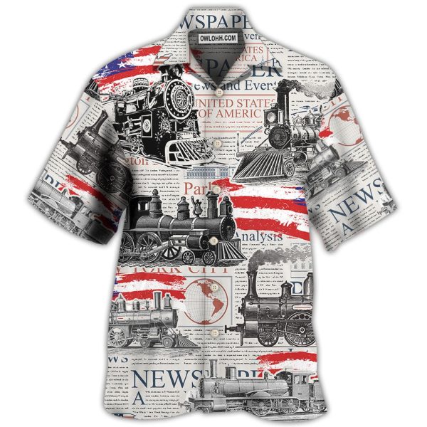 Train Independence Day Retro Train US Flag - Hawaiian Shirt Jezsport.com