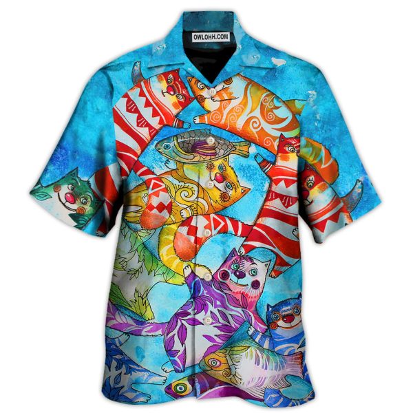 Cat And Fish Funny Together - Hawaiian Shirt Jezsport.com