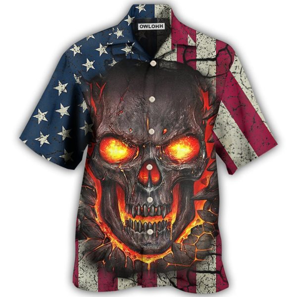 Skull Burning Angry American Flag Vintage - Hawaiian Shirt Jezsport.com