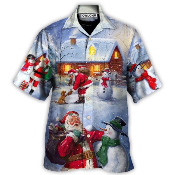 Christmas Santa Love Snowman In The Village Gift For Xmas - Hawaiian Shirt Jezsport.com