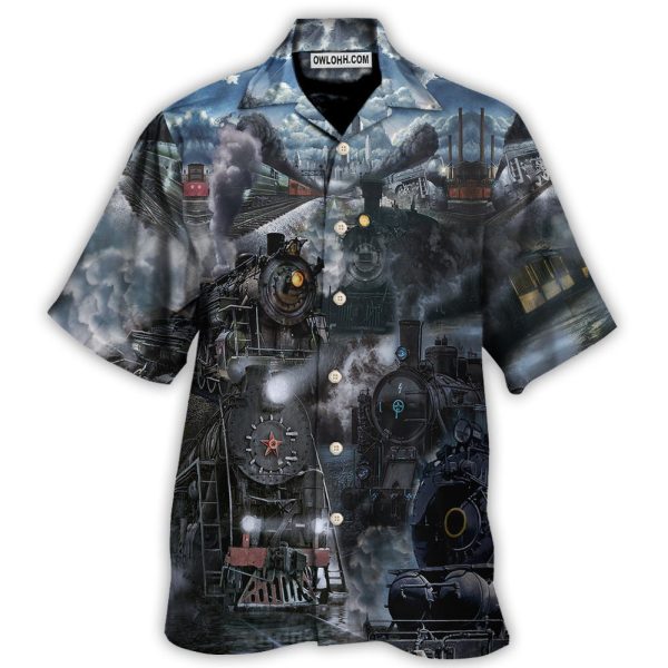 Train Emerging From A Cloud Of Steam In The Middle Night - Hawaiian Shirt Jezsport.com