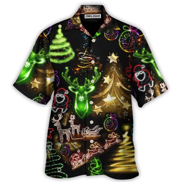 Christmas Neon Art Christmas Tree And Snowman Cool - Hawaiian Shirt Jezsport.com