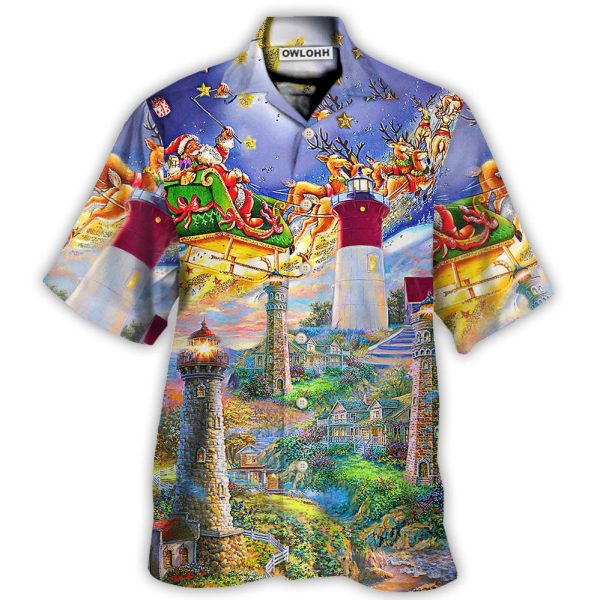 Lighthouse Christmas Santa Home The Light Is - Hawaiian Shirt Jezsport.com