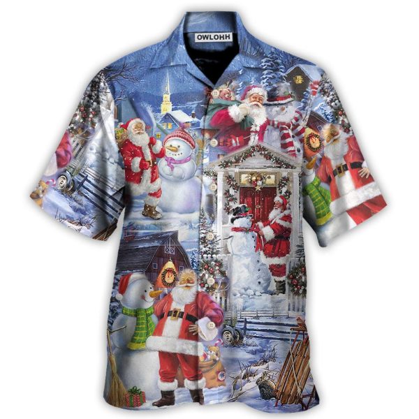 Christmas Santa And Snowman Happy Holiday Christmas - Hawaiian Shirt Jezsport.com