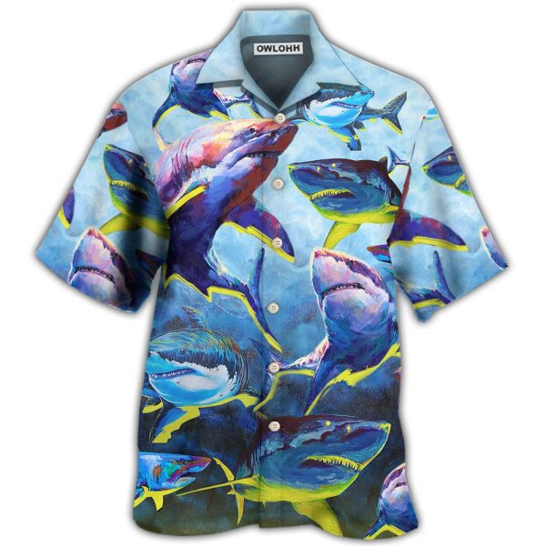 Shark Family Blue And Yellow Light - Hawaiian Shirt Jezsport.com