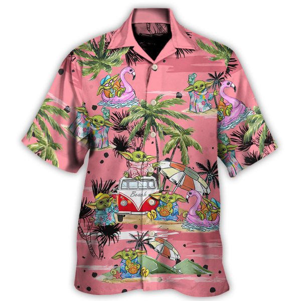 SW Cartoon Baby Yoda Pink - Hawaiian Shirt Jezsport.com