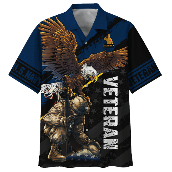 Navy Eagle And Soldier Kneeling Veteran U.S Navy Hawaiian Shirt Jezsport.com