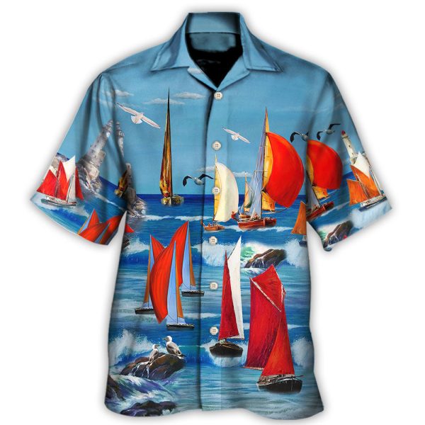 Yacht Colorful Cutter Blue Sky - Hawaiian Shirt Jezsport.com