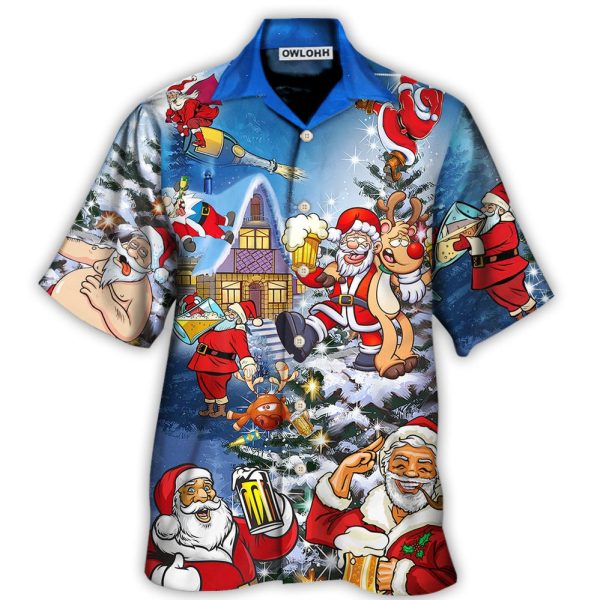 Christmas Funny Santa Claus Drinking Beer Troll Xmas - Hawaiian Shirt Jezsport.com