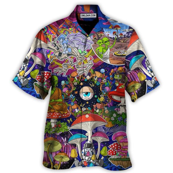 Hippie Mushroom Aliens Stay Hippie Colorful Art - Hawaiian Shirt Jezsport.com