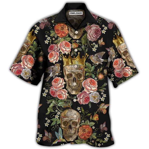 Skull And Flowers Art - Hawaiian Shirt Jezsport.com