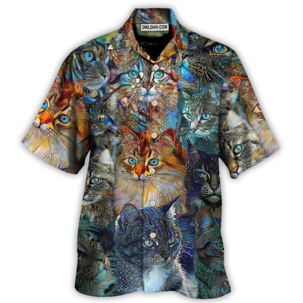 Cat Glass Art Colorful Cat Lover - Hawaiian Shirt Jezsport.com