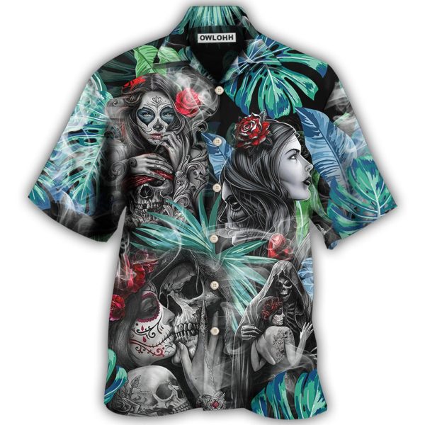 Skull Tropical White Smoke Red Flower - Hawaiian Shirt Jezsport.com