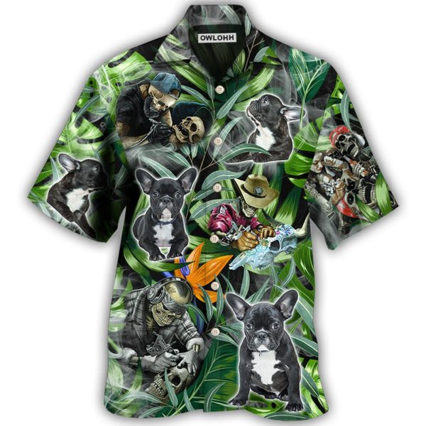 Skull And French Bulldog Tatoo Smoke Tropical - Hawaiian Shirt Jezsport.com