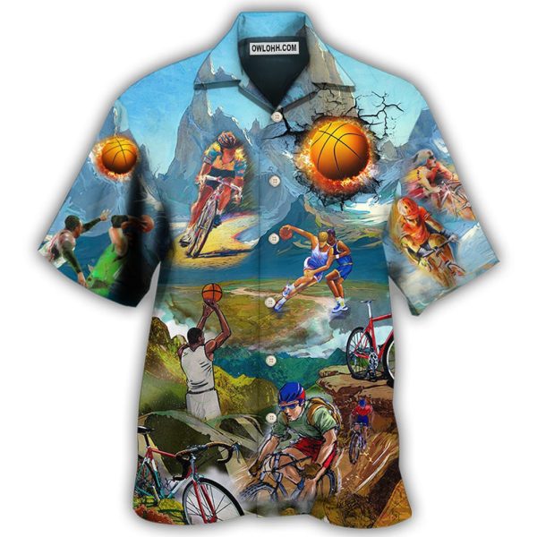 Cycling And Basketball Moutain Painting Lover - Hawaiian Shirt Jezsport.com