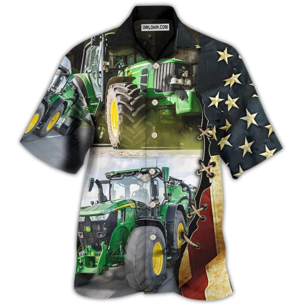 Tractor Independence Day Green Tractor US Flag - Hawaiian Shirt Jezsport.com