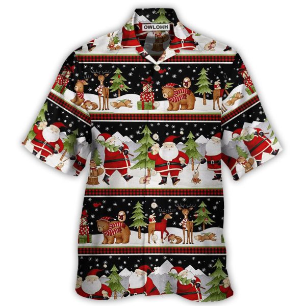 Christmas Happy Night With Santa Reindeer And Bear - Hawaiian Shirt Jezsport.com