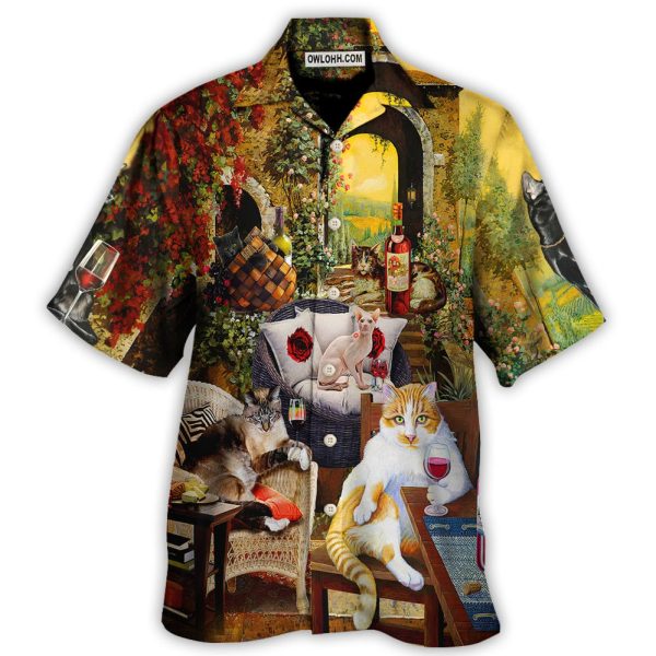 Cat Drink Wine And Judge - Hawaiian Shirt Jezsport.com