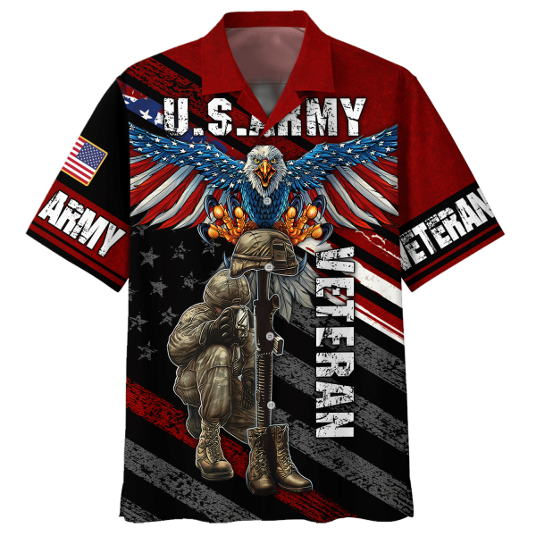 Wingspan Eagle Us Army Veteran Red Hawaiian Shirt Jezsport.com