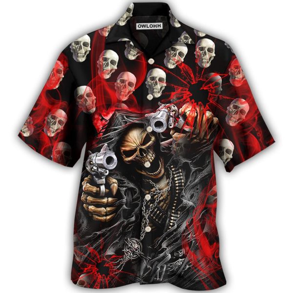 Skull Dark Gun Red Smoke Lighting - Hawaiian Shirt Jezsport.com