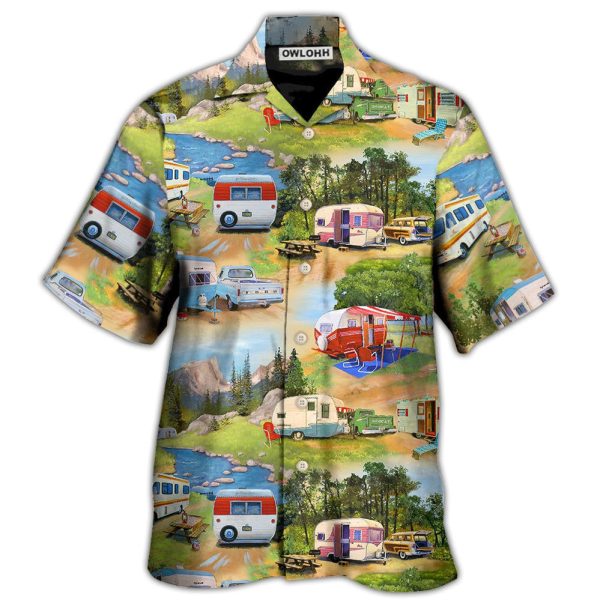 Camping Vintage Caravans Happy Life - Hawaiian Shirt Jezsport.com