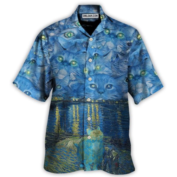 Cat Starry Night Art - Hawaiian Shirt Jezsport.com