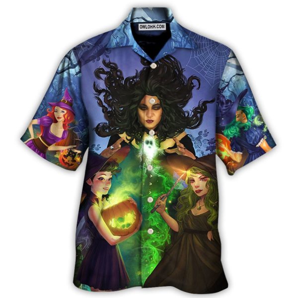 Halloween Magic Witch Ghost In The Dark Forest Art Style - Hawaiian Shirt Jezsport.com