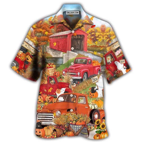 Halloween Truck With Pumpkin In Town - Hawaiian Shirt Jezsport.com