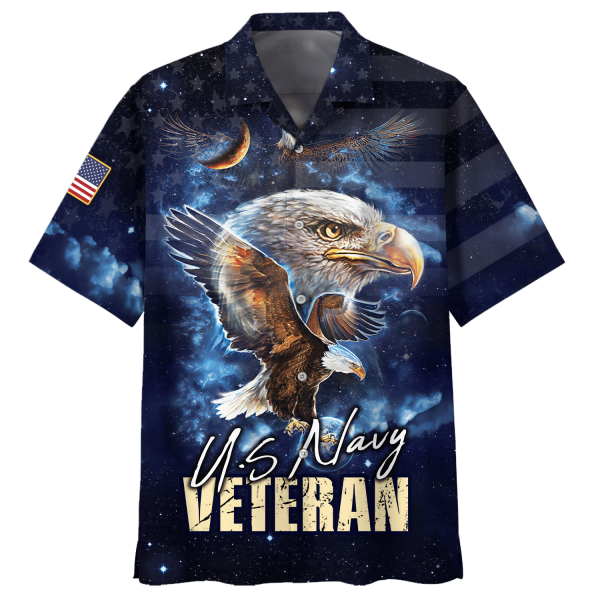 Navy Eagle With Star Moon U.S Navy Veteran Hawaiian Shirt Jezsport.com