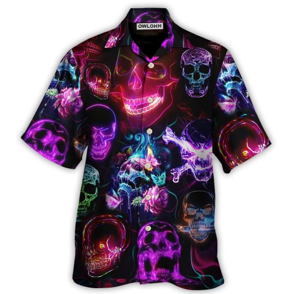 Skull Neon Art Happy Holiday - Hawaiian Shirt Jezsport.com