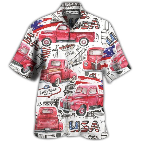 Truck Red USA Flag Independence Day - Hawaiian Shirt Jezsport.com