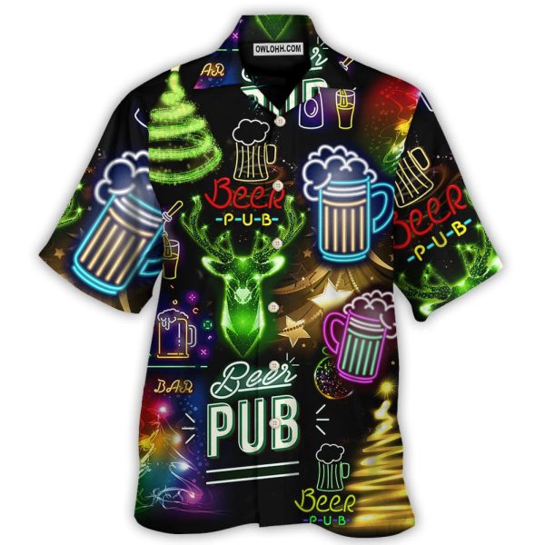 Beer Christmas Neon Art Drinking - Hawaiian Shirt Jezsport.com