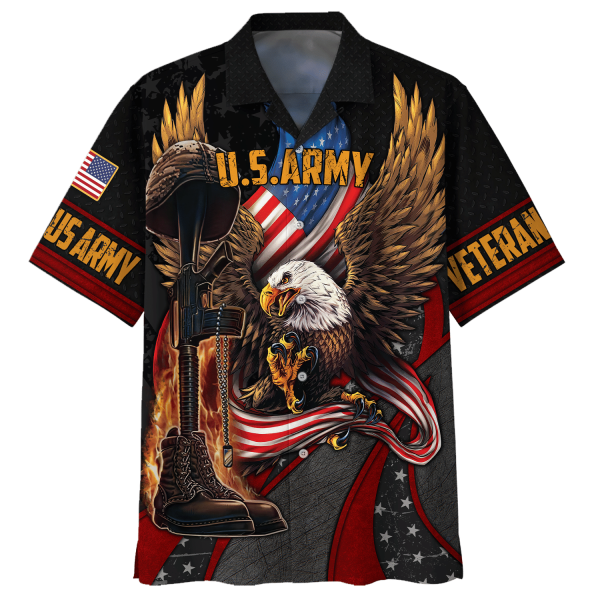 Eagle U.S. Army Veteran Red Black Hawaiian Shirt Jezsport.com