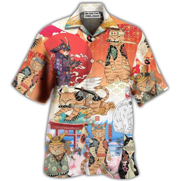 Samurai Cat Funny Art Japanese - Hawaiian Shirt Jezsport.com