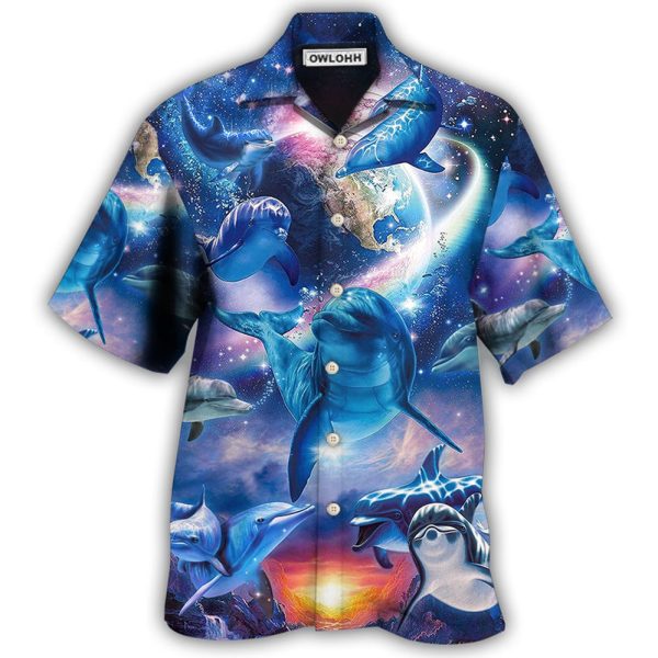 Dolphin Galaxy Blue Glow Style - Hawaiian Shirt Jezsport.com