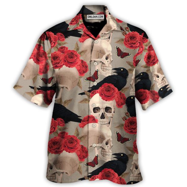 Skull With Rose Flower And Raven Gothic Style - Hawaiian Shirt Jezsport.com