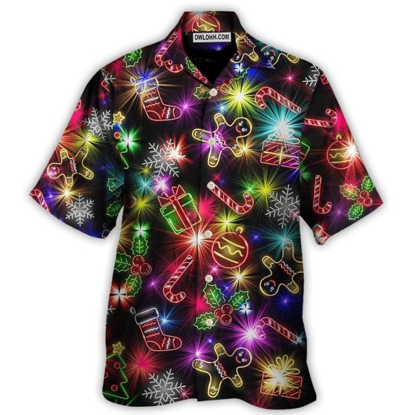 Christmas With Tree And Gift Cookies Gingerbread Man Neon Style - Hawaiian Shirt Jezsport.com