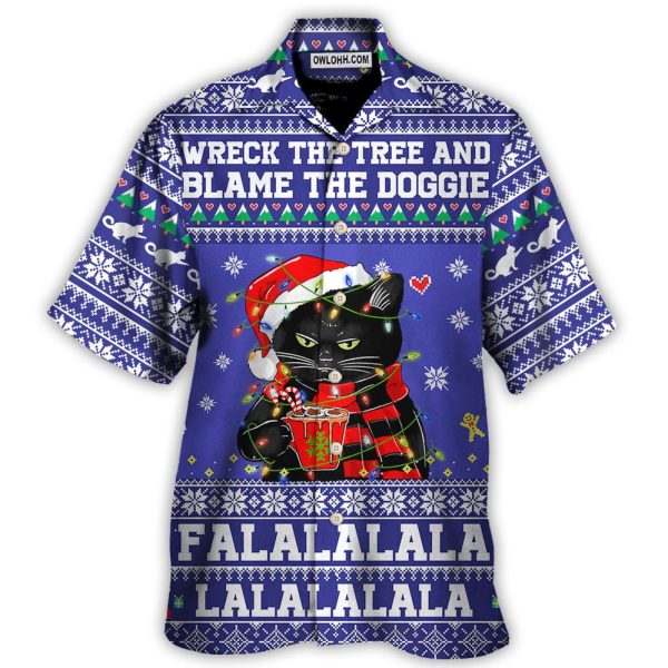 Black Cat Wreck The Tree Christmas - Hawaiian Shirt Jezsport.com