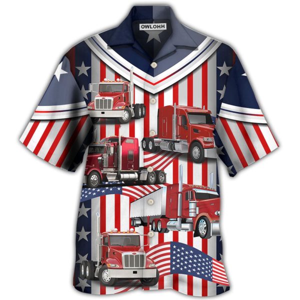 Truck USA Flag Trucker - Hawaiian Shirt Jezsport.com