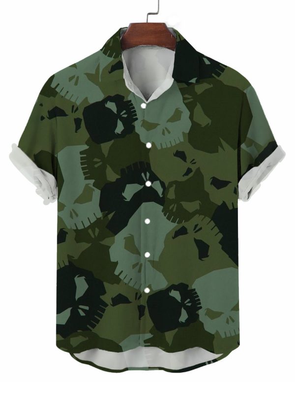 Camouflage Skull Pattern Hawaiian Shirt For Men Jezsport.com