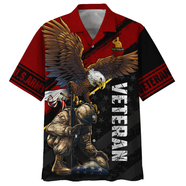 U.S Army Veteran Soldiers Red Black Hawaiian Shirt Jezsport.com