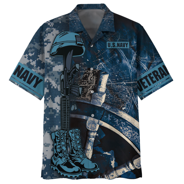 Navy Guns And Steering Wheel Of A Ship U.S Navy Veteran Hawaiian Shirt Jezsport.com